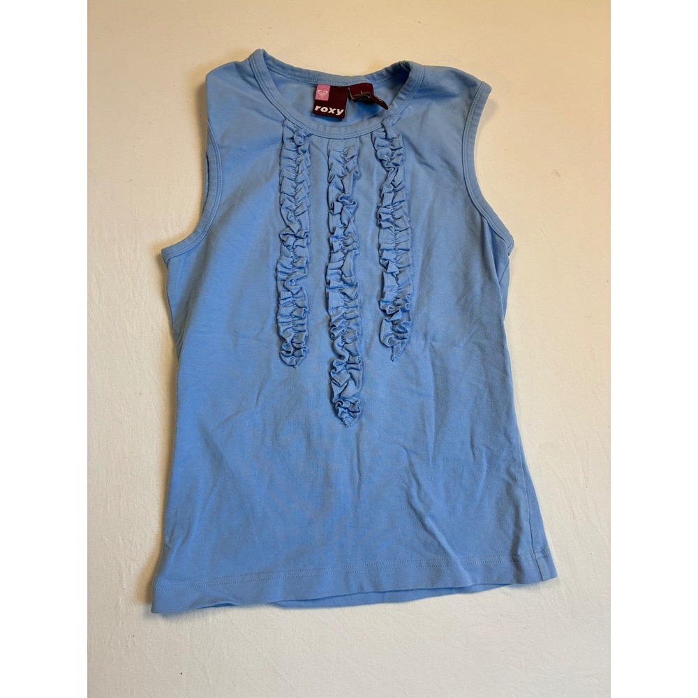 Roxy Women's Light Blue Ruffle Tank Top Jersey Knit Large Y2K Sleeveless